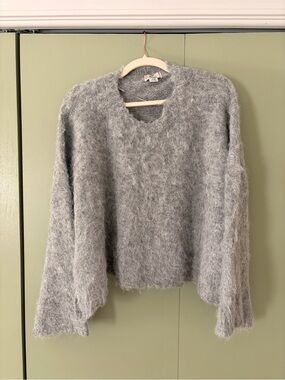Urban Outfitters BDG Grey Fuzzy Eyelash V-Neck Sweater